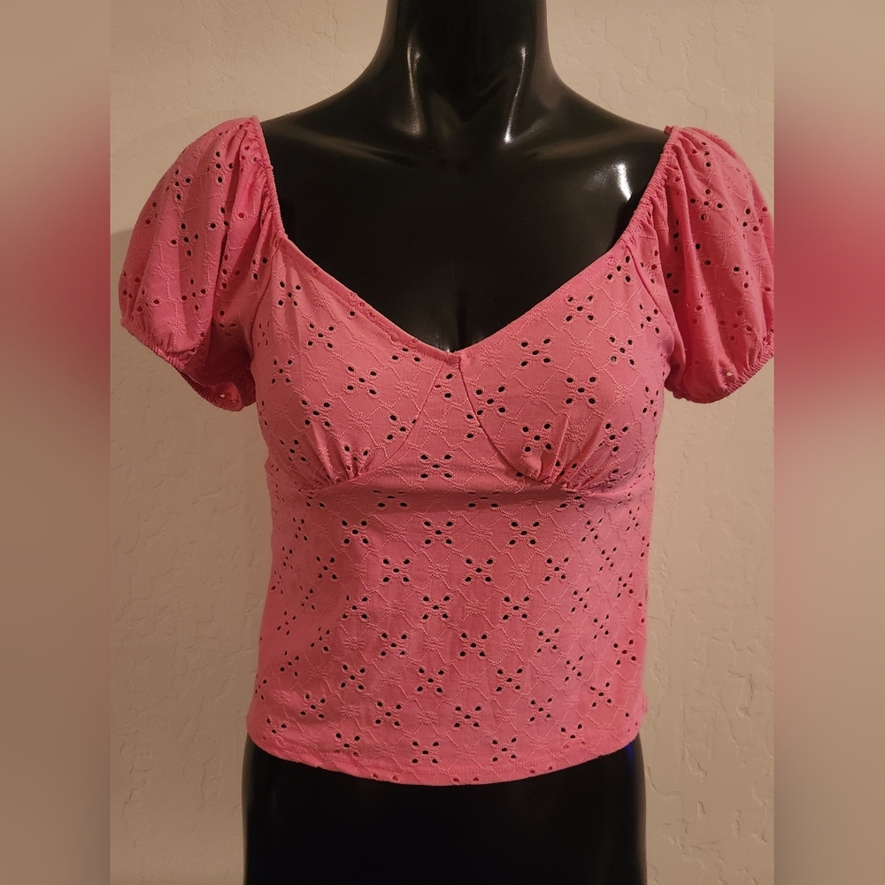 Ambiance Pink Puff Sleeve Crop Blouse